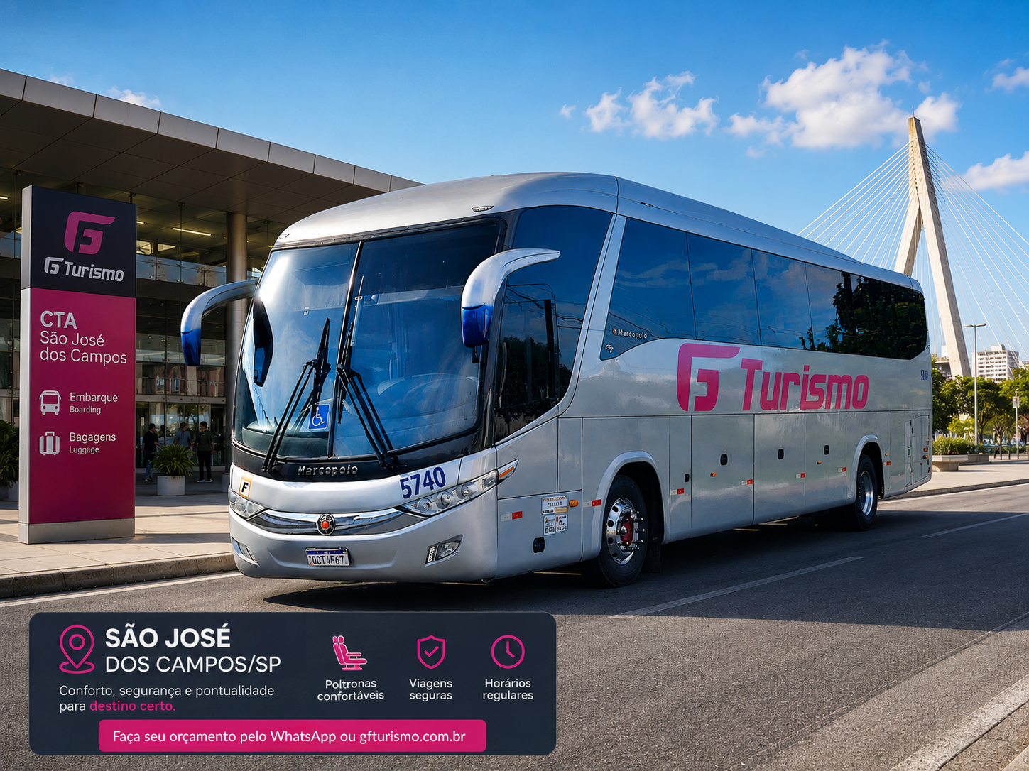 Ônibus da GF Turismo embarcando passageiros no CTA São José dos Campos